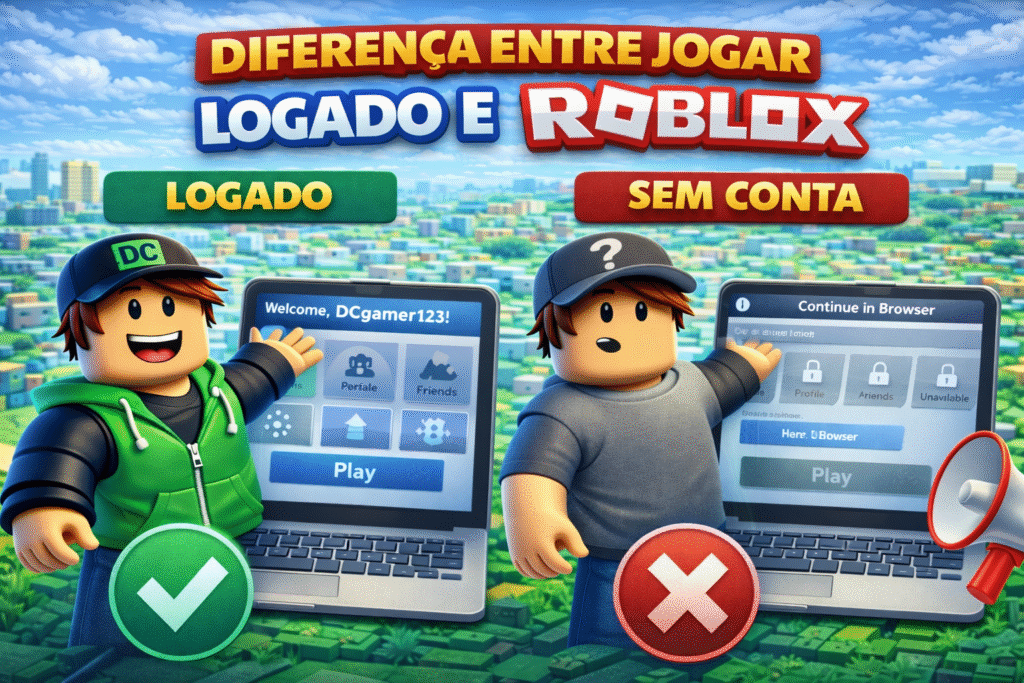 Diferença entre jogar Roblox logado e sem conta
